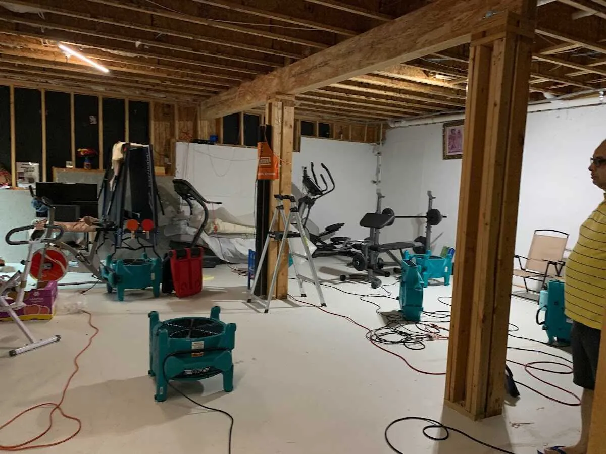 Basement drying equipment setup for Contents Cleaning & Restoration in North Madison